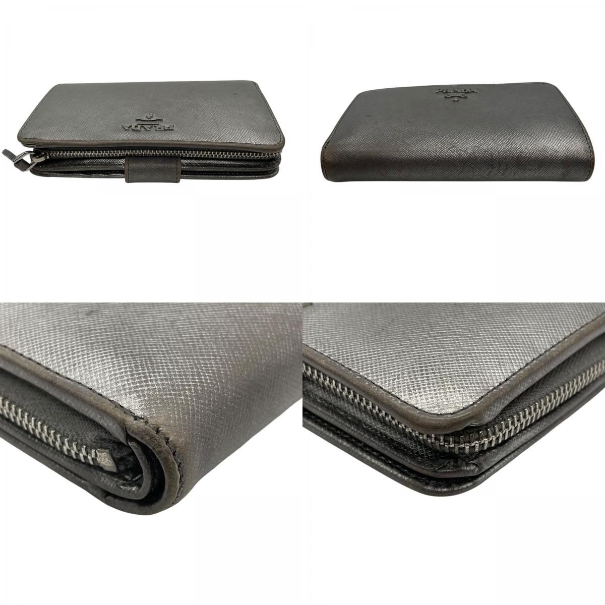 PRADA プラダ 二つ折り財布 コンパクトウォレット メタリックシルバー