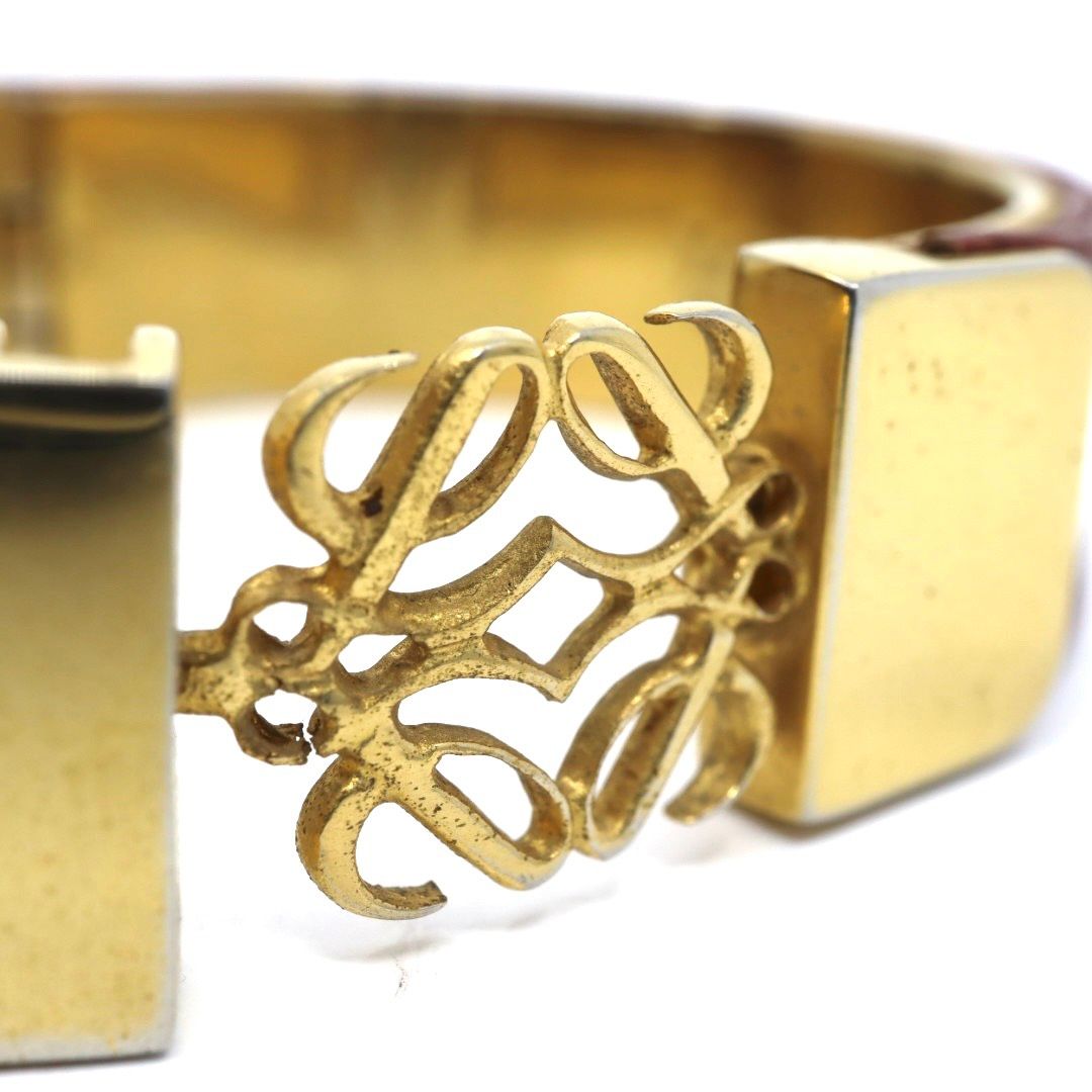 LOEWE ロエベ アナグラム ロゴ バングル ブレスレット レザー GP 茶