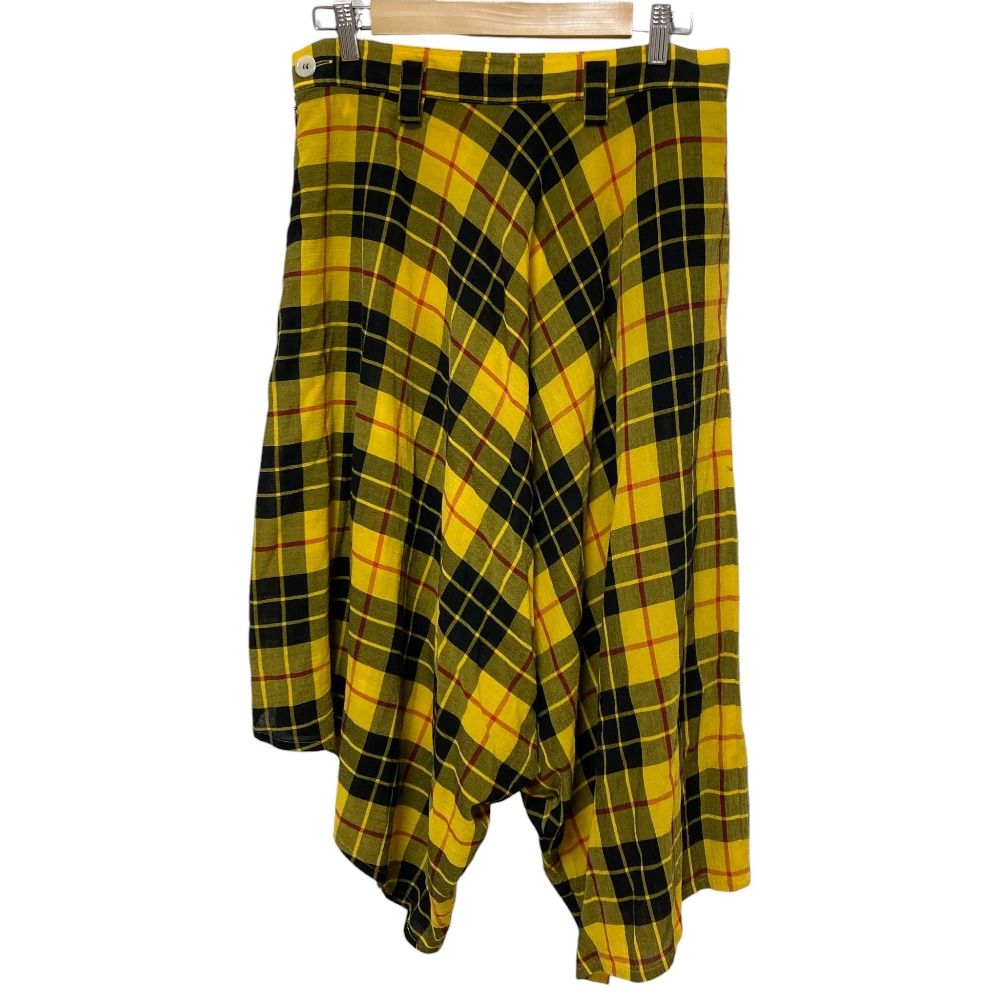 Y s ワイズ ヨウジヤマモト チェック柄アシンメトリー サルエルパンツ YS-P05-023 サイズ2 イエロー レディース 古着