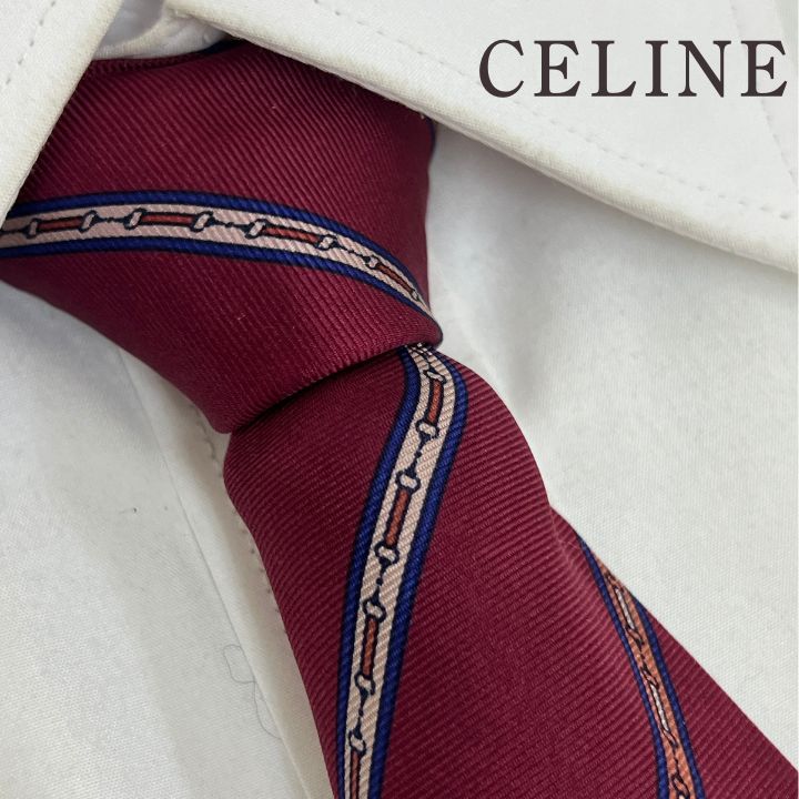訳アリ》CELINE (セリーヌ) シルクネクタイ スペイン製 総柄 ホース