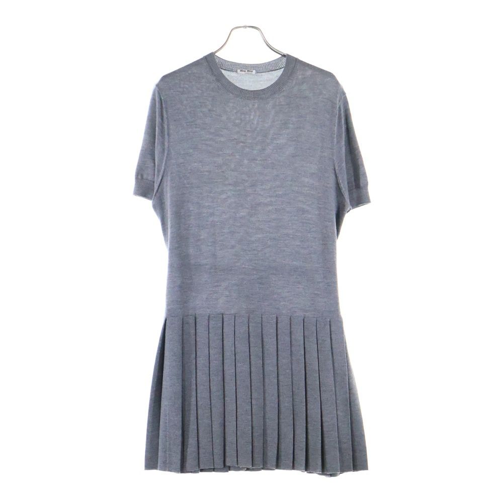miumiu ミュウミュウ ウエストリボン 半袖ニットワンピース グレー レディース MMA602 1PFJ