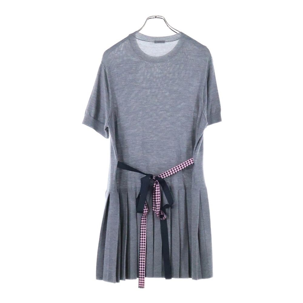 miumiu ミュウミュウ ウエストリボン 半袖ニットワンピース グレー レディース MMA 602 1 PFJ