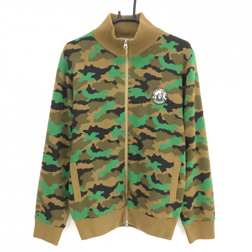 ジャックバニー ニットジャケット ブラウン×黒 カモフラ 裏地付 迷彩 メンズ 6 XL ゴルフウェア Jack Bunny