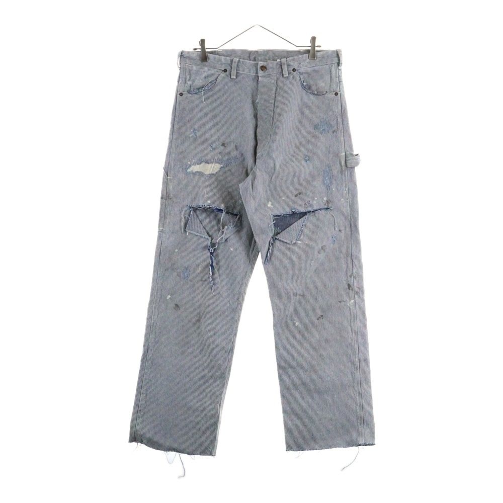 SAINT MICHAEL セントマイケル 24SS DENIM PANTS HICKORY ダメージ加工 ヒッコリーストライプ デニムパンツ ジーンズ ブルー ホワイト SM-YS8-0000-052