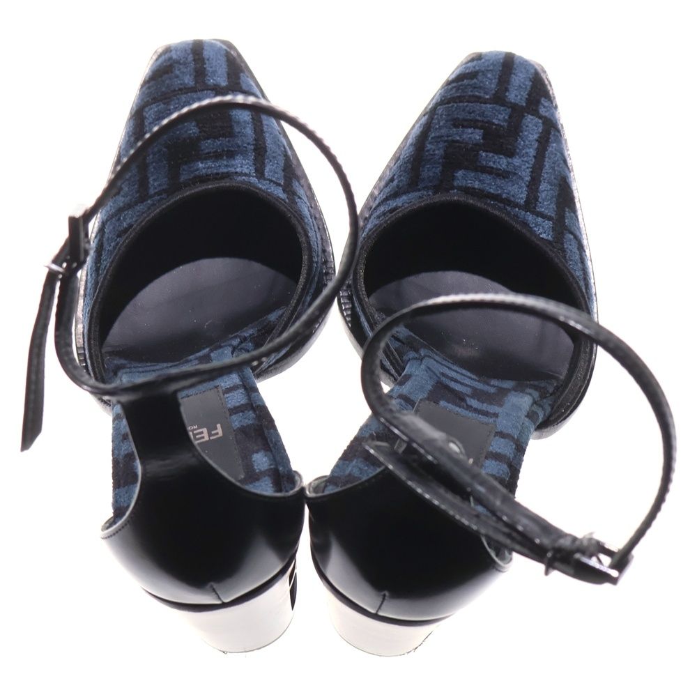  FENDI フェンディ ズッカ柄 FFロゴ カットアウトヒール レザー ストラップ パンプス シューズ ブラック ネイビー レディース ハイヒール パンプス パンプス