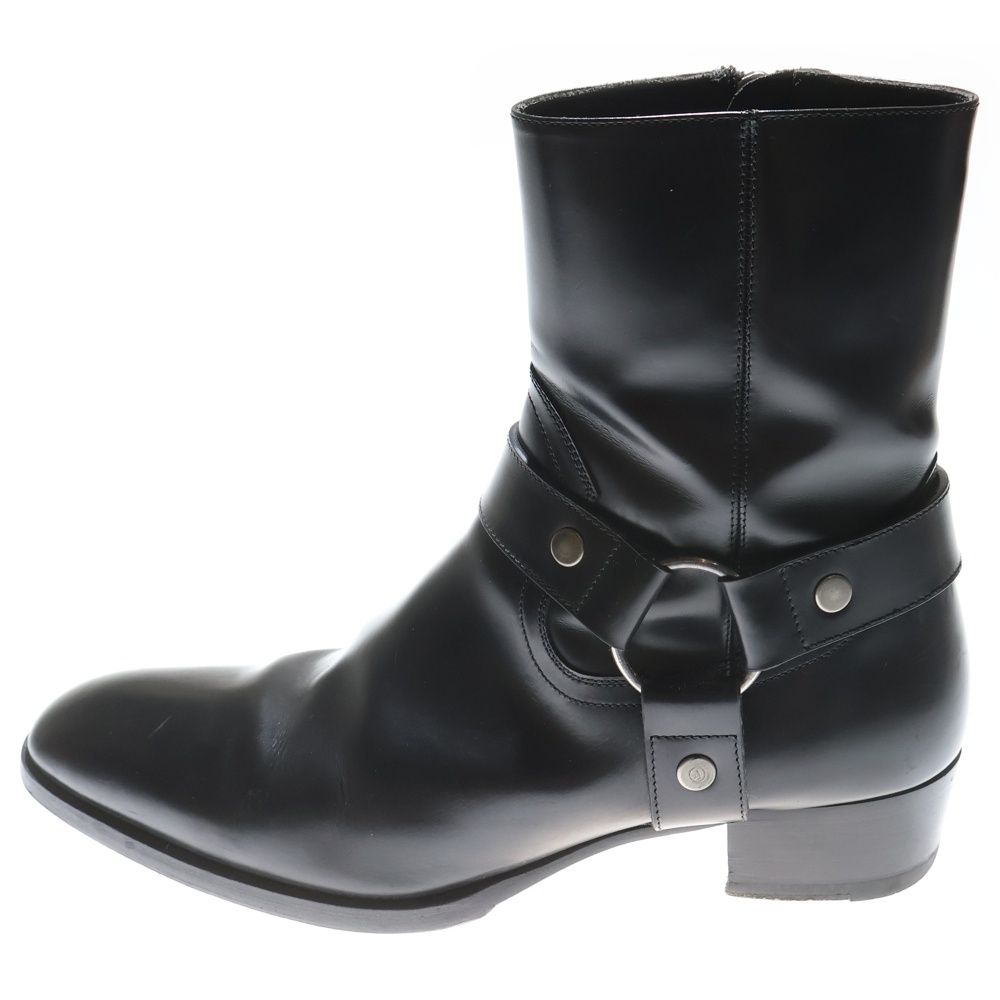 SAINT LAURENT PARIS サンローランパリ ワイアット ハーネス サイドジップ レザー ヒール リング ブーツ ブラック 573070