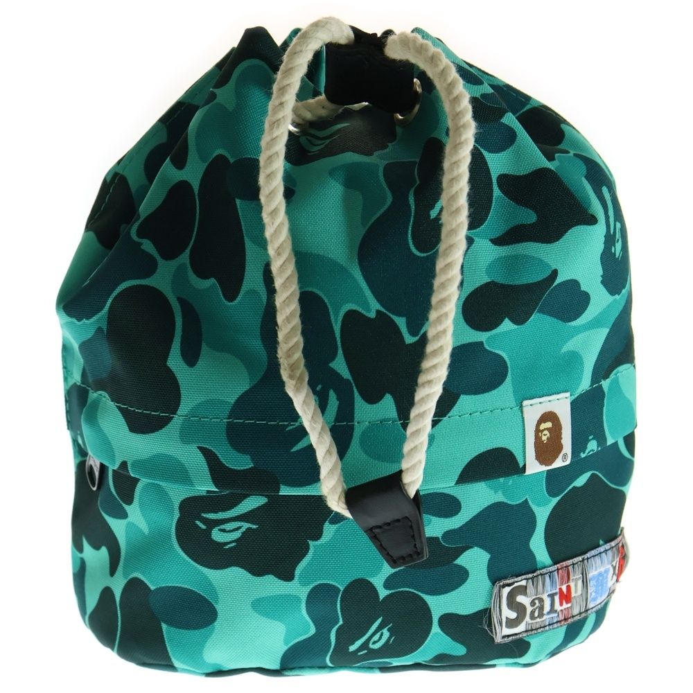 SAINT MICHAEL セントマイケル 24SS ×A BATHING APE AP ROPE SNAP BAG アベイシングエイプ カモフラージュ 迷彩巾着バッグ ブルー SM-YS8-0000-C36