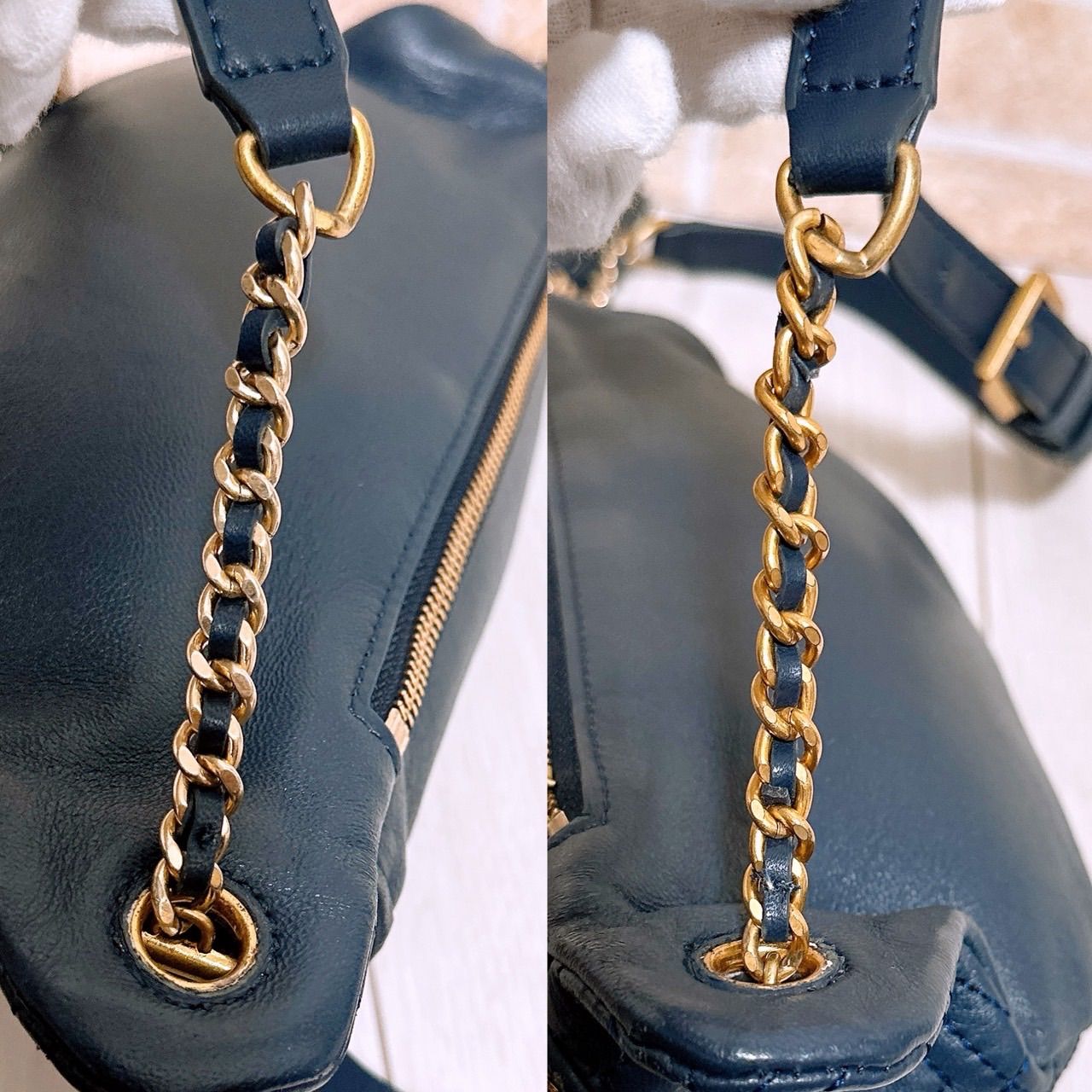 TORY BURCH トリーバーチ ウエストポーチ ボディバッグ ネイビー ほぼ未使用) TORY BURCH(トリーバーチ)ウエストポーチ ボディーバッグ