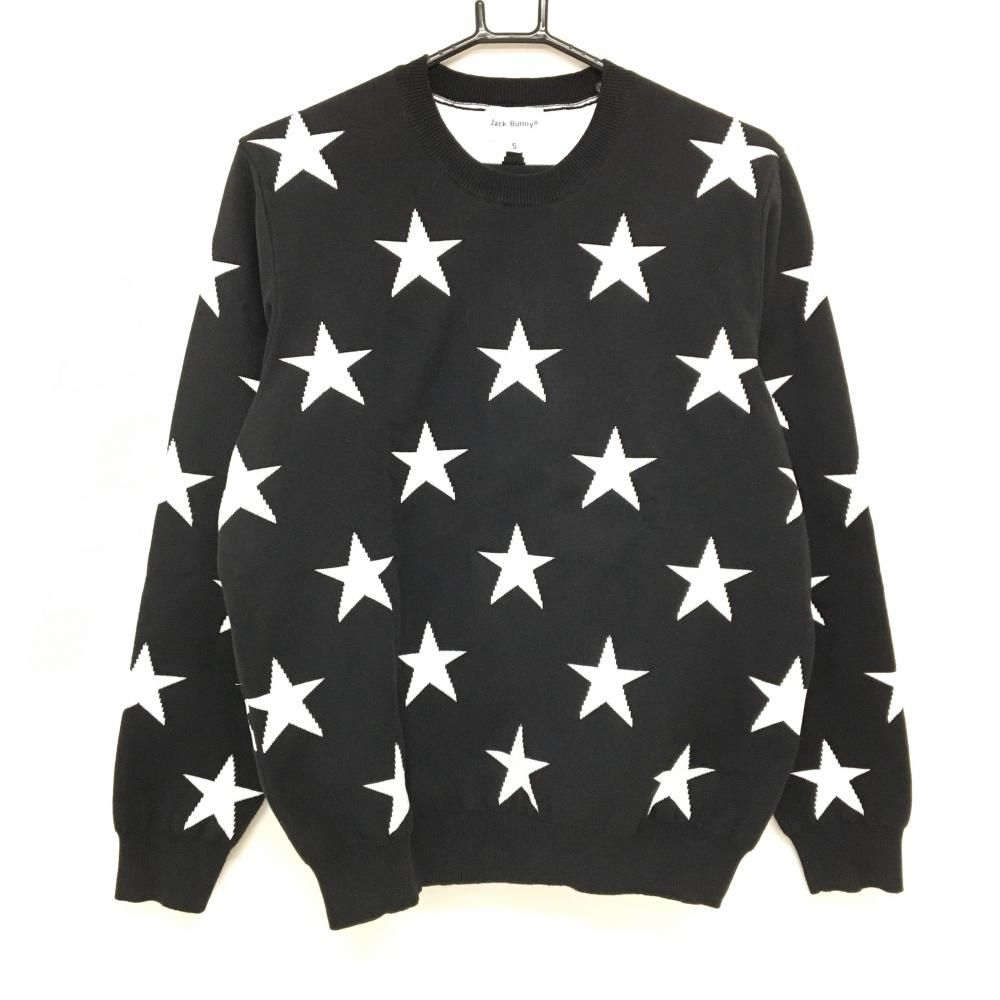 【超美品】ジャックバニー セーター 黒×白 星総柄 ニット メンズ 5(L) ゴルフウェア Jack Bunny
