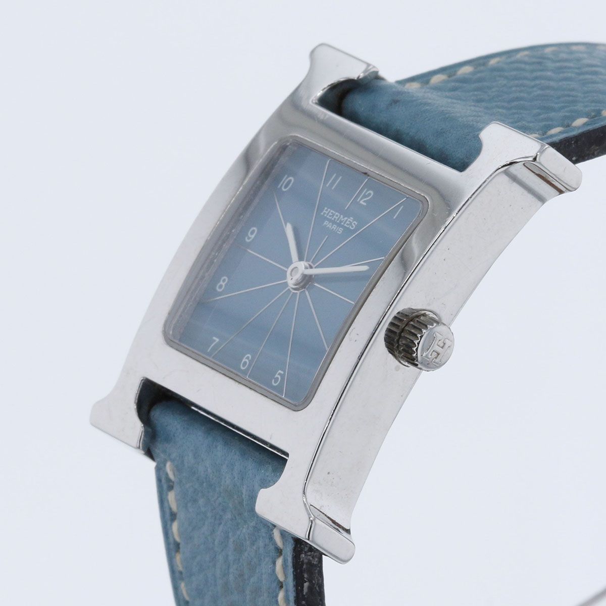 HERMES エルメス クオーツ Hウォッチ PM 腕時計 hh 1.210 レディース ステンレススチール レザー ブルー ブルージーン E刻 2001年