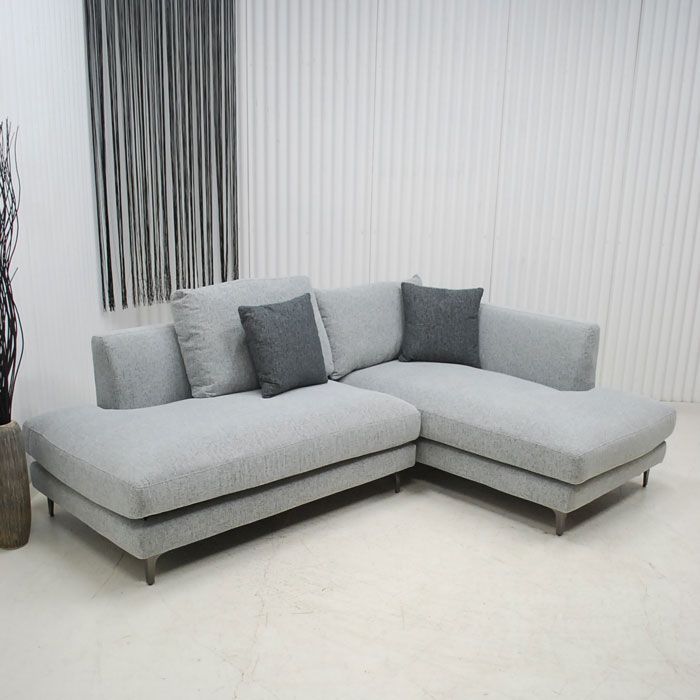 アウトレット 現品限り 一部 大 羽毛フェザー入り スタイリッシュモダンデザイン L型カウチソファーセット グレイ ファブリック 240509-レイモンズ左カウチ