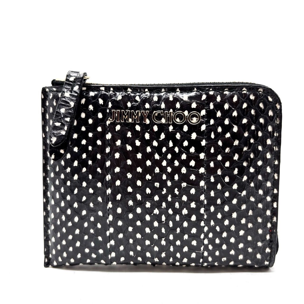 JIMMY CHOO ジミーチュウ コインケース 小銭入れ クロコ型押し レザー 革 ブラック 黒色 水玉 ユニセックス 男女兼用 メンズ レディース