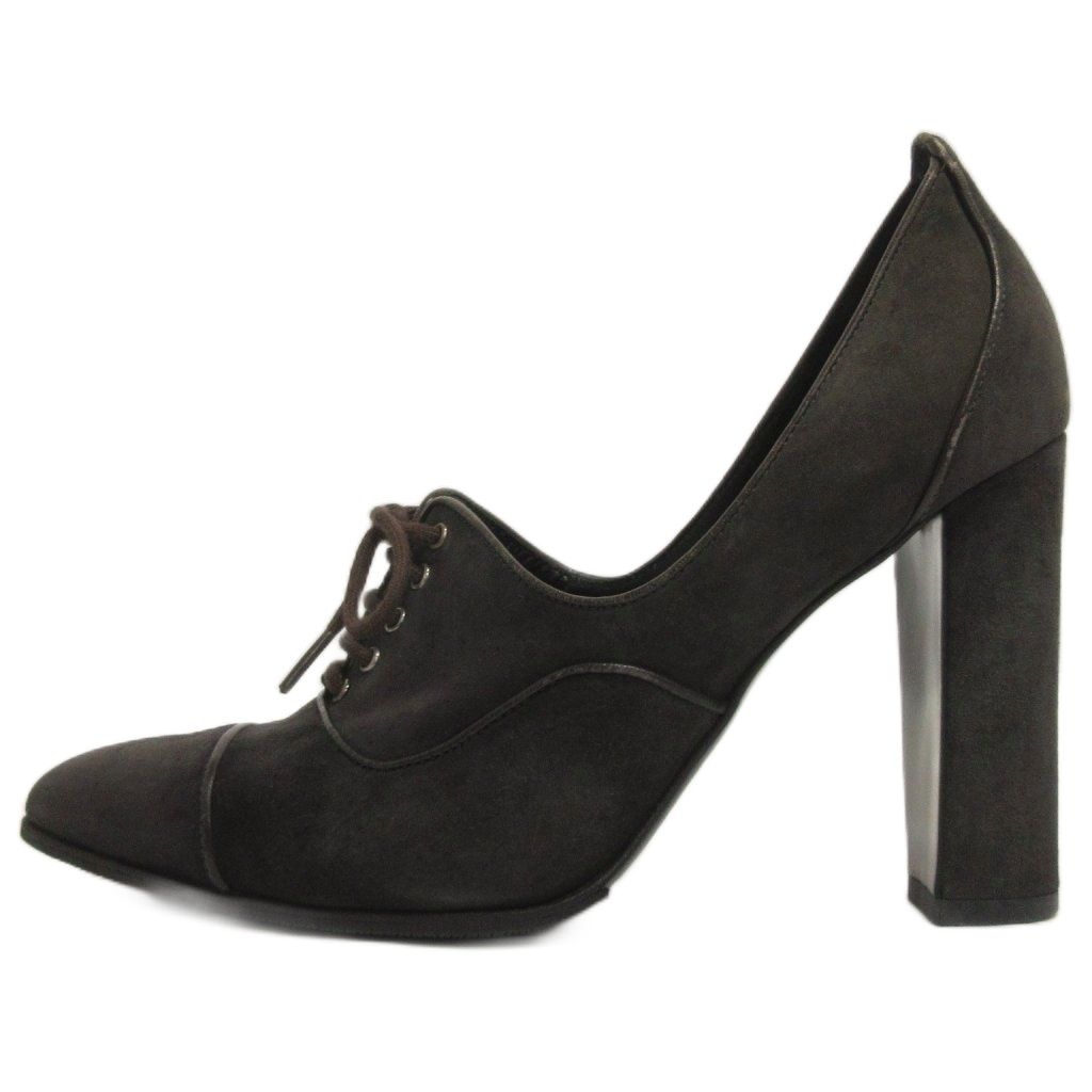 エルメス HERMES レースアップ ポインテッドトゥ パンプス スエード ダークグレー系 36