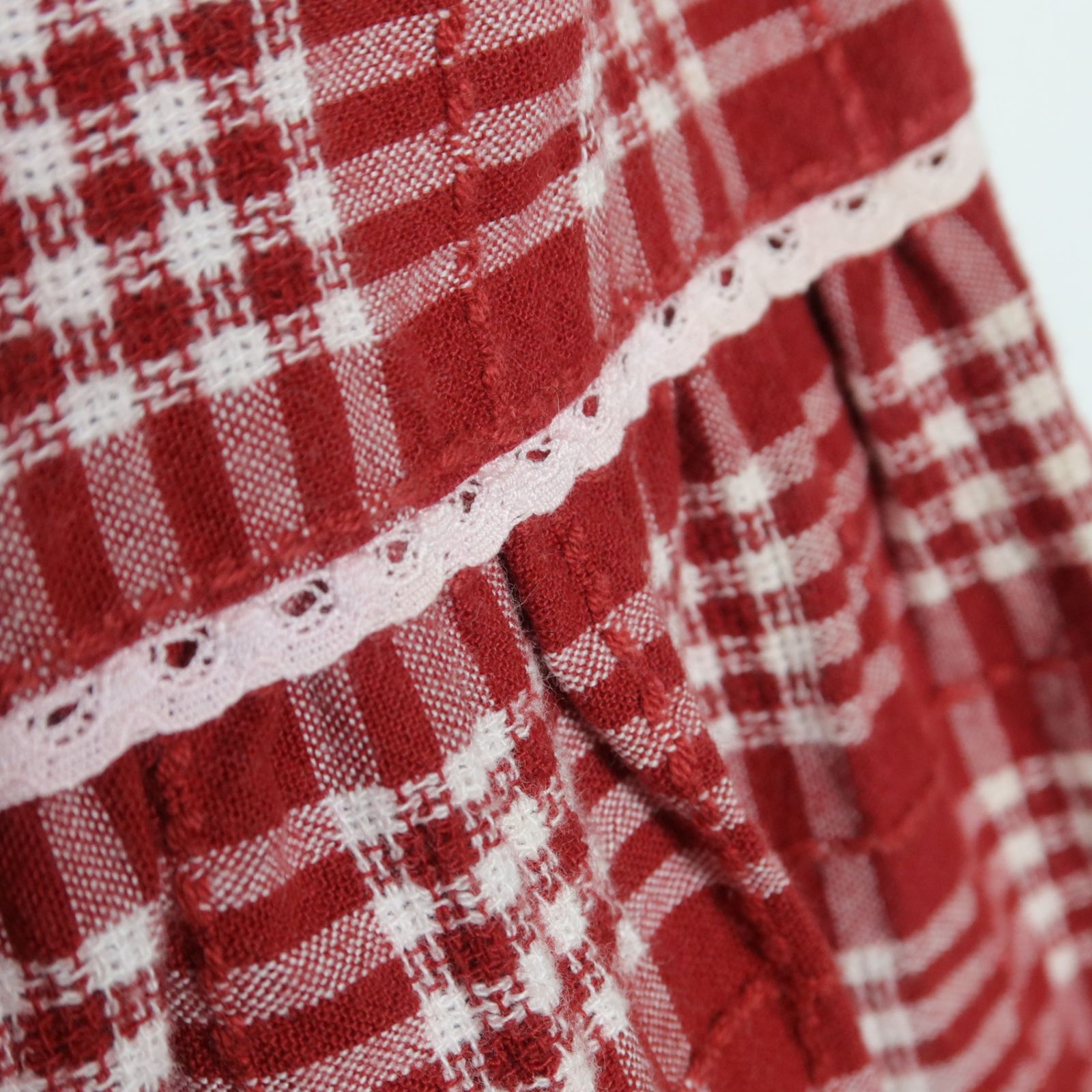 ピンクハウス☆たっぷりギャザーのティアードスカート 赤系 レース