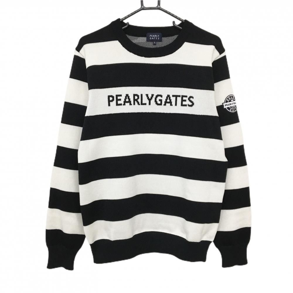 パーリーゲイツ セーター 黒×白 ボーダー 後ゼブラ柄 ニット メンズ 6 XL ゴルフウェア PEARLY GATES