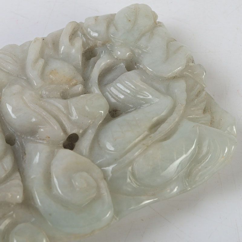 中国　玉石白玉彫刻　玉器　環　装飾品　V　9356E 中国 玉石彫刻 霊芝彫 根付 玉器 玉珮 C S292