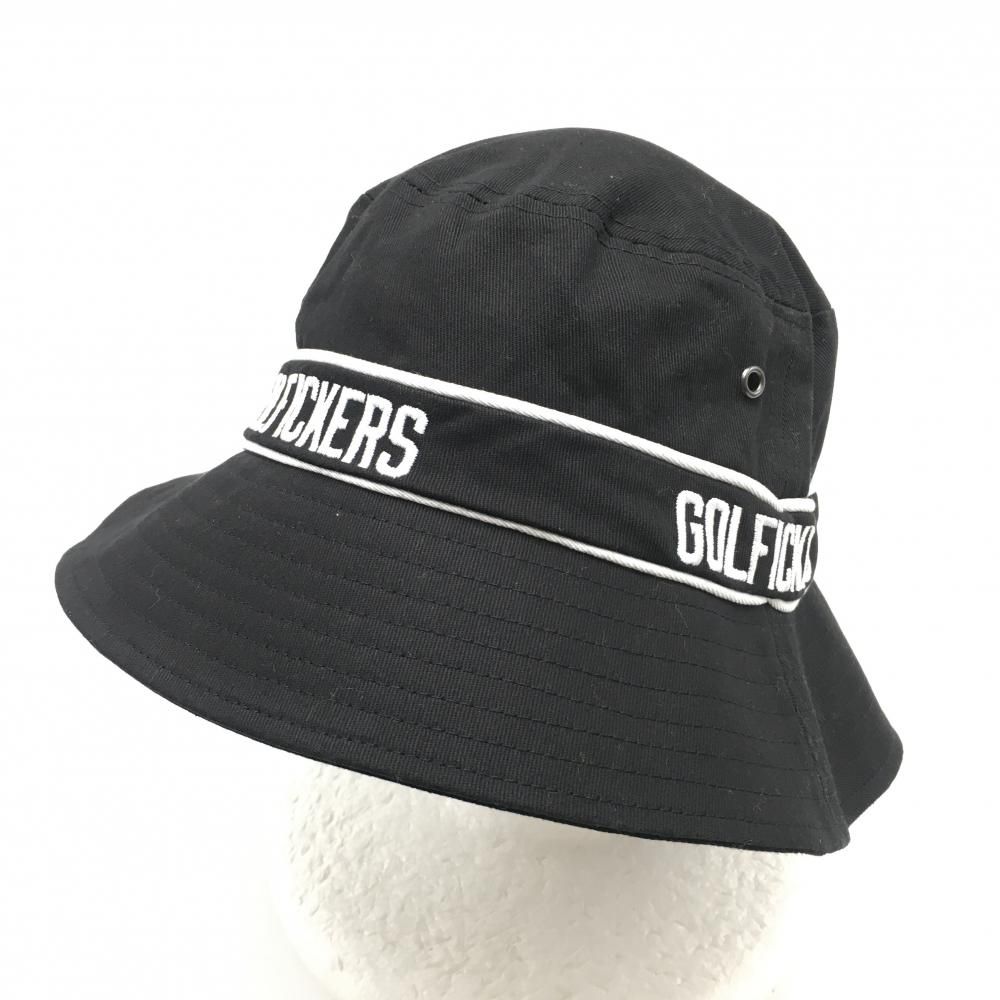 超 ゴルフィッカーズ バケットハット 黒×白 ロゴ刺しゅう ゴルフウェア Golfickers