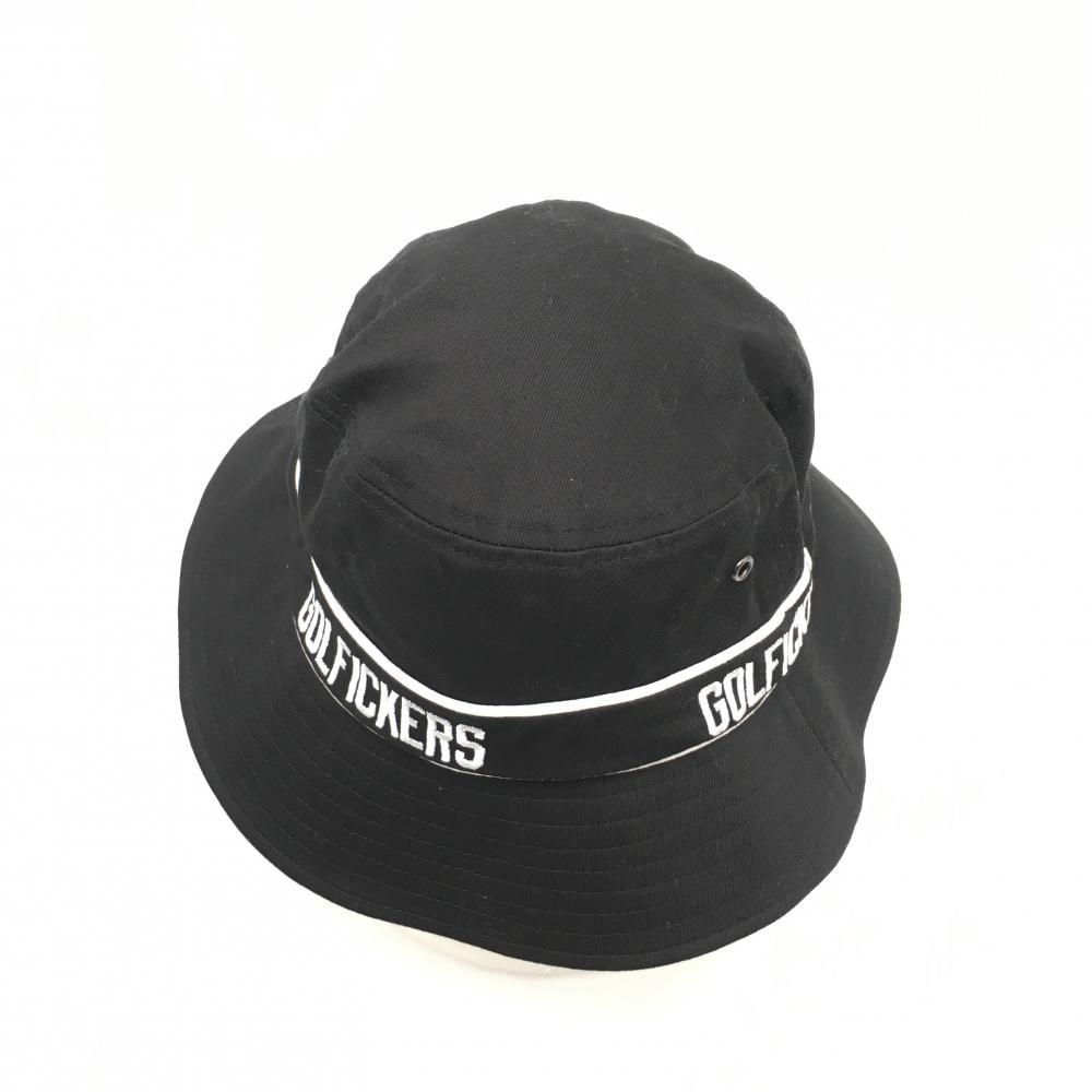 超美品】ゴルフィッカーズ バケットハット 黒×白 ロゴ刺しゅう ゴルフ