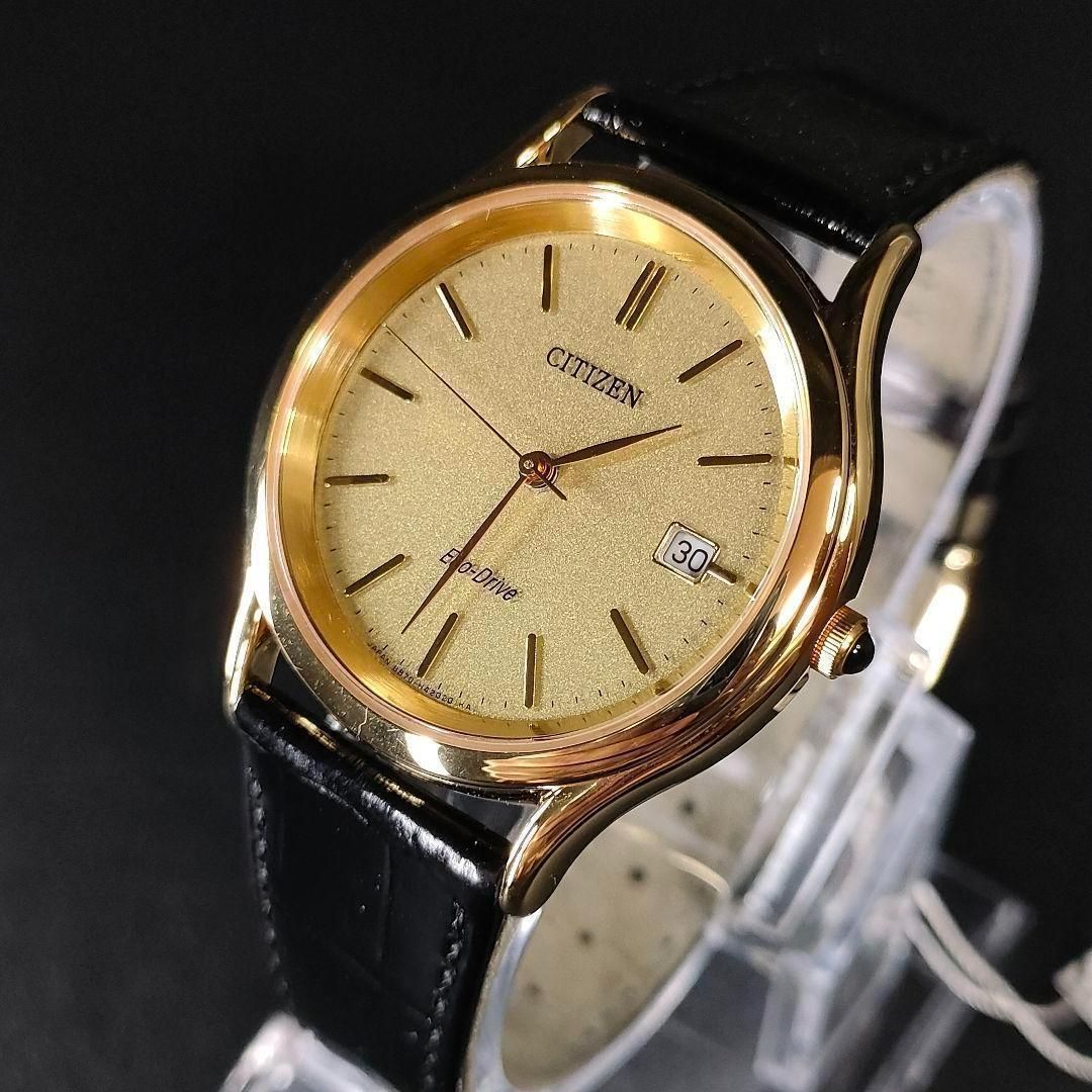 721-23 CITIZEN シチズン B870 ゴールド ブラック 革 レザー バンド ソーラー 充電式 エコドライブ ecodrive メンズ men s 男性 腕時計 watch B870-H22340