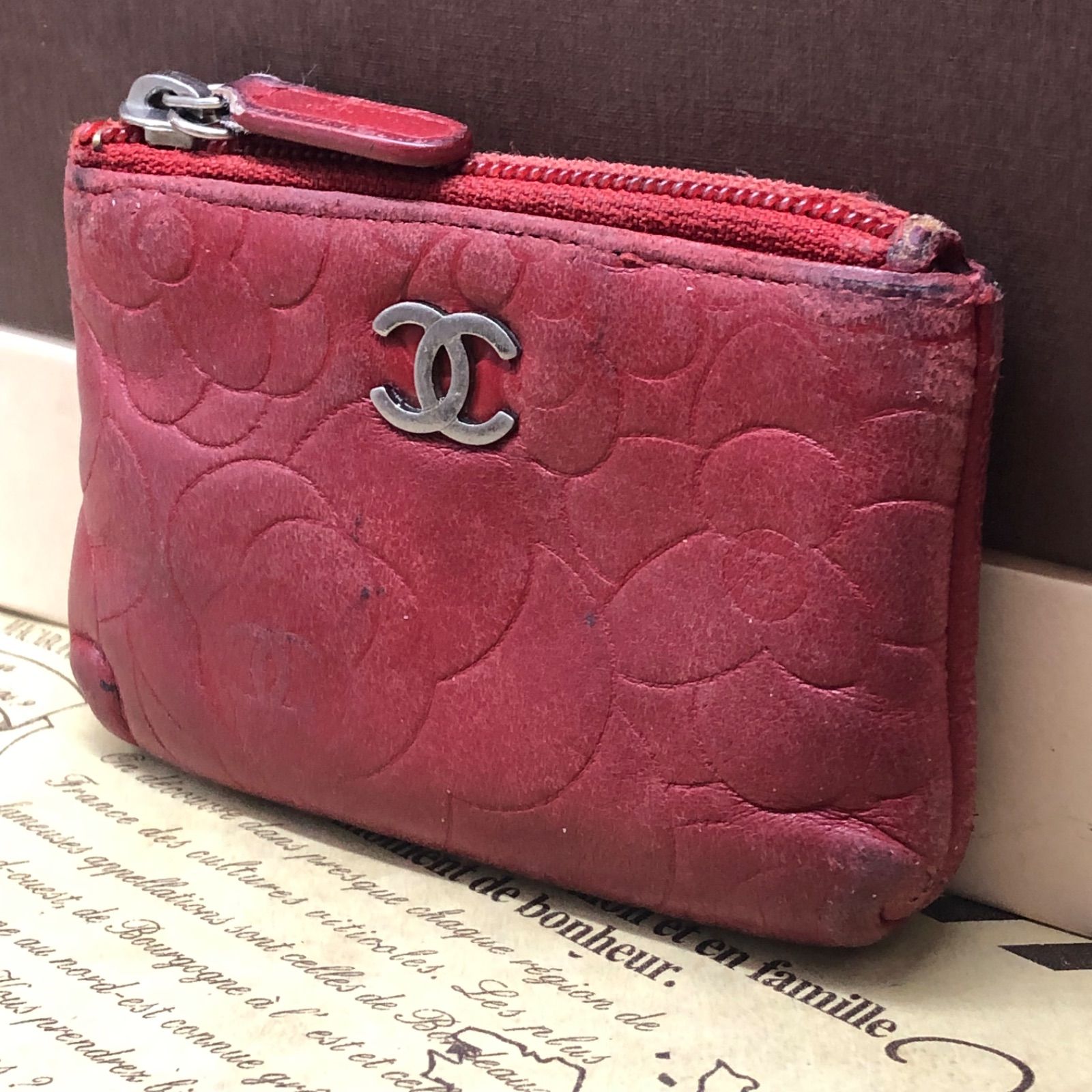 シャネル コインケース ポーチ カメリア 赤 ココマーク FX232 - メルカリ