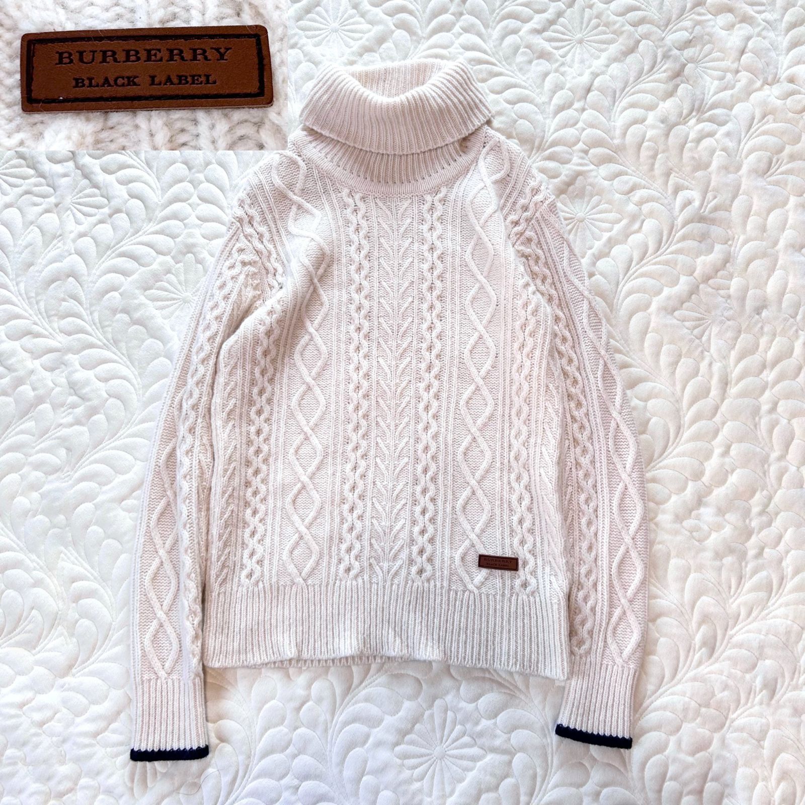 BURBERRY BLACK LABEL ケーブル編み フード付きカーディガン BURBERRY