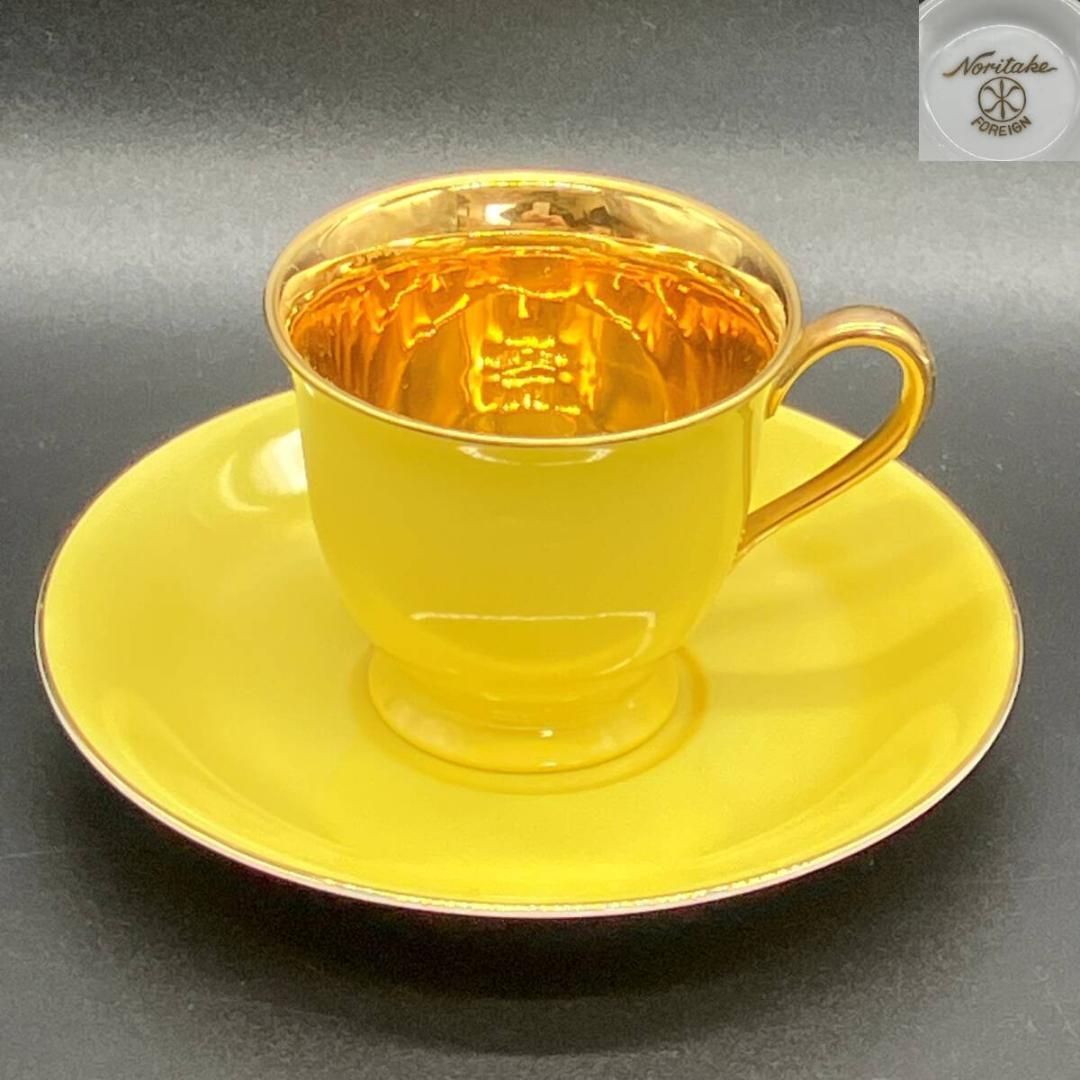ノリタケ ゴールド キャビネッ カップ-ソーサー ハーレクイン マルキ印 英国 イエロー ゴールド POP_25A