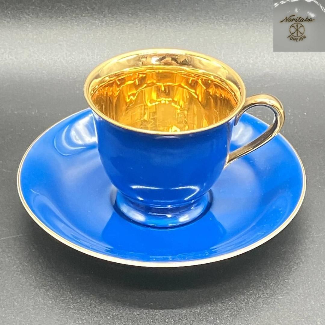 ノリタケ 金彩 ハーレクイン キャビネット セット ブルー ゴールド ゴールド キャビネッ カップ-ソーサー マルキ印 英国 POP_25A