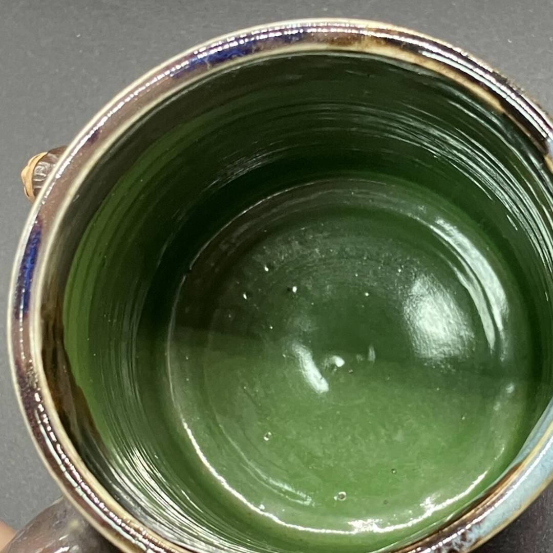 隅田焼 井上良斎作 高浮彫人物 マグカップ 明治期 古陶器 工芸品 署名