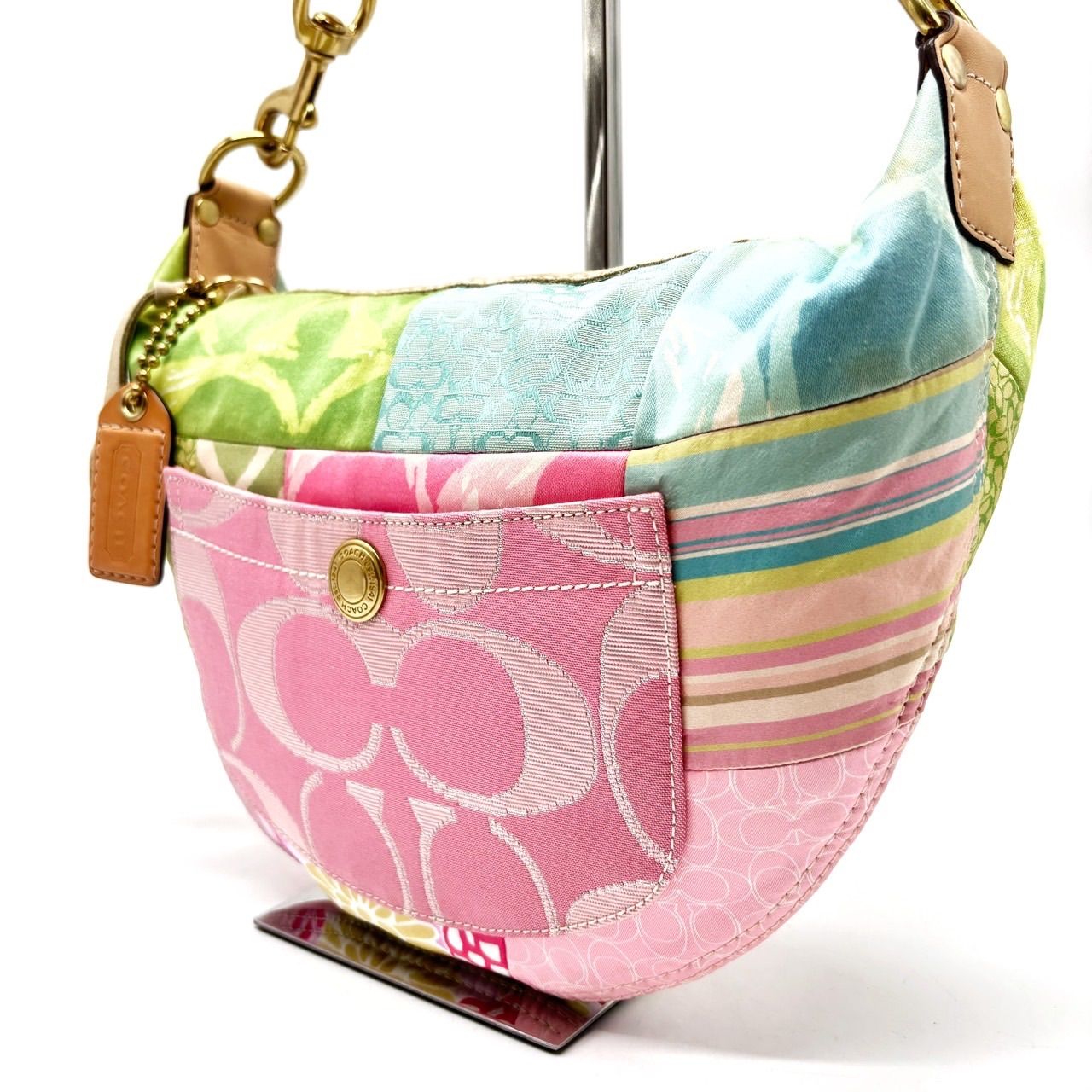 COACH Y 2 K patchwork light multicolor signature canvas leather shoulder bag unisex コーチ ショルダーバッグ