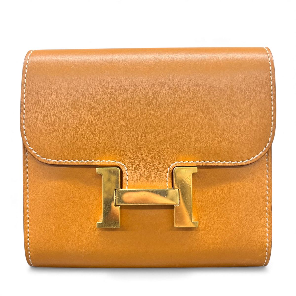 HERMES エルメス コンスタンス コンパクト 二つ折り財布 C刻印 レザー ブラウン ゴールド ブラウン コインケース カードケース ミニウォレット ABランク 鑑定済 エルメス財布