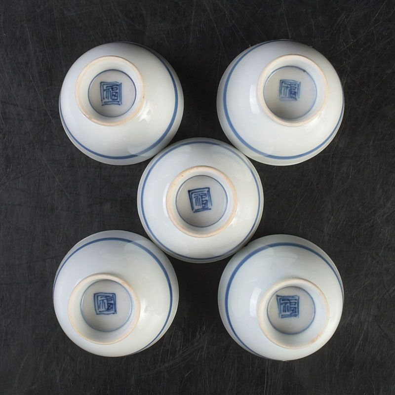 煎茶道具 染付 角福 煎茶碗 五客 時代箱付 C S297 - メルカリ