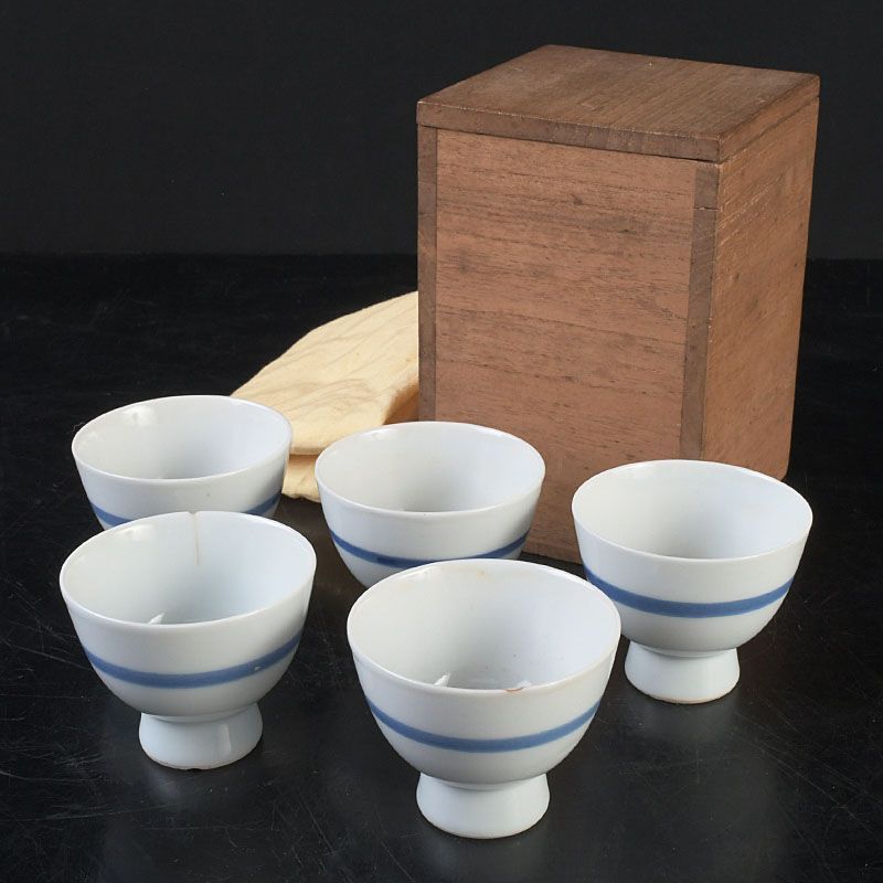 煎茶道具 染付 角福 煎茶碗 五客 時代箱付 C S297 - メルカリ