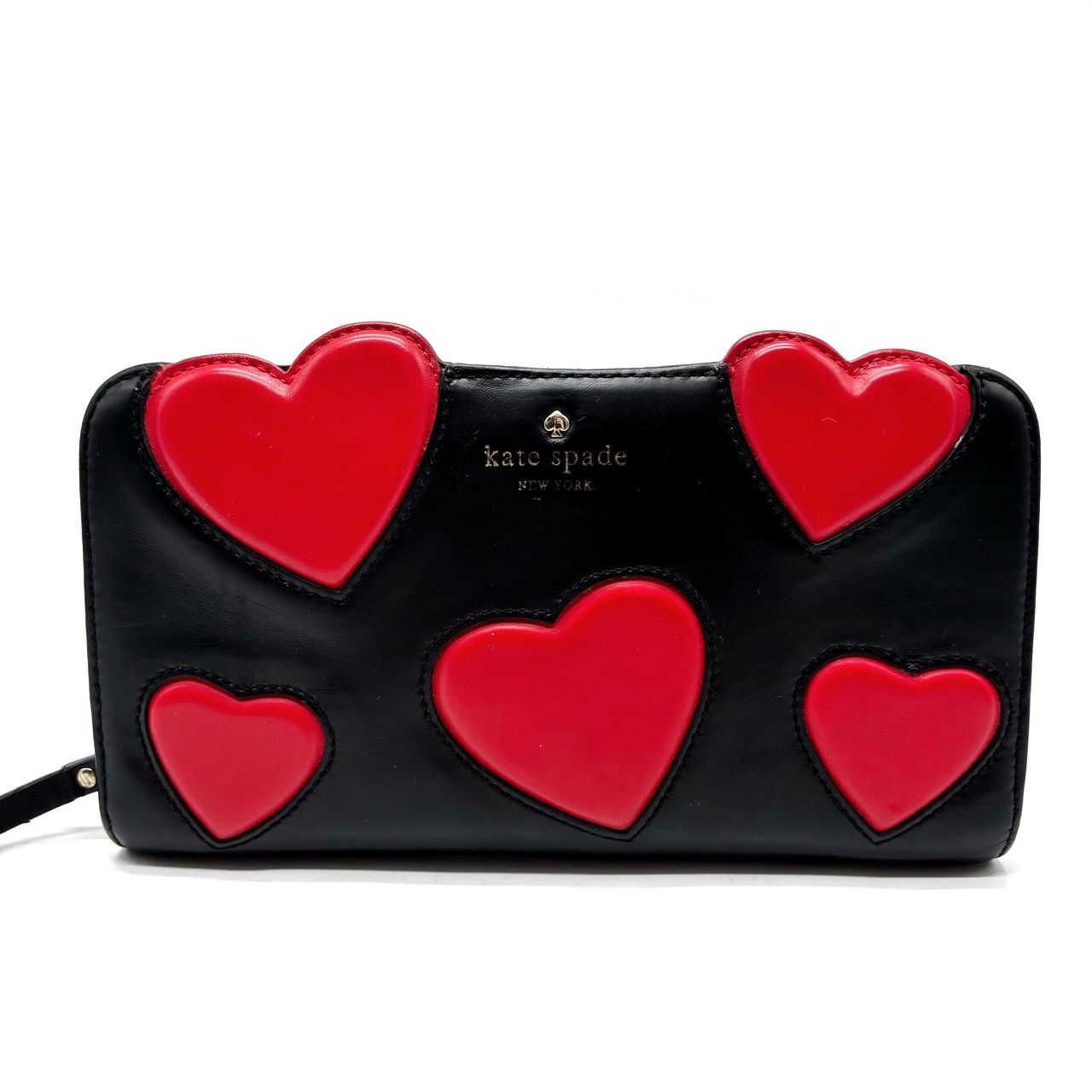 Kate spade ケイトスペード 長財布 ロングウォレット ラウンドファスナー ハートモチーフ レザー 革 ブラック 黒色 ユニセックス 男女兼用 メンズ レディース