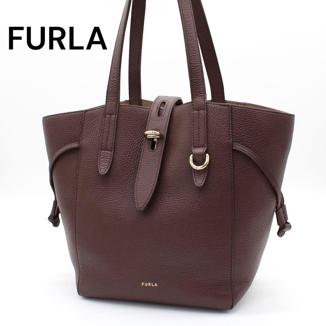 FURLA NET ハンドバッグ ターンロック レザー レッド系