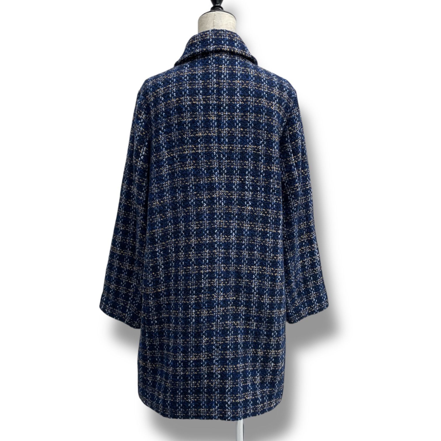 NON NO ノンノ チェックコート アウター コート チェック柄 ウール Mademoiselle NON NON ブルー 青 サイズ40 L レディース 秋 ゴーゴー古着マルイファミリー溝口店 9 No.206