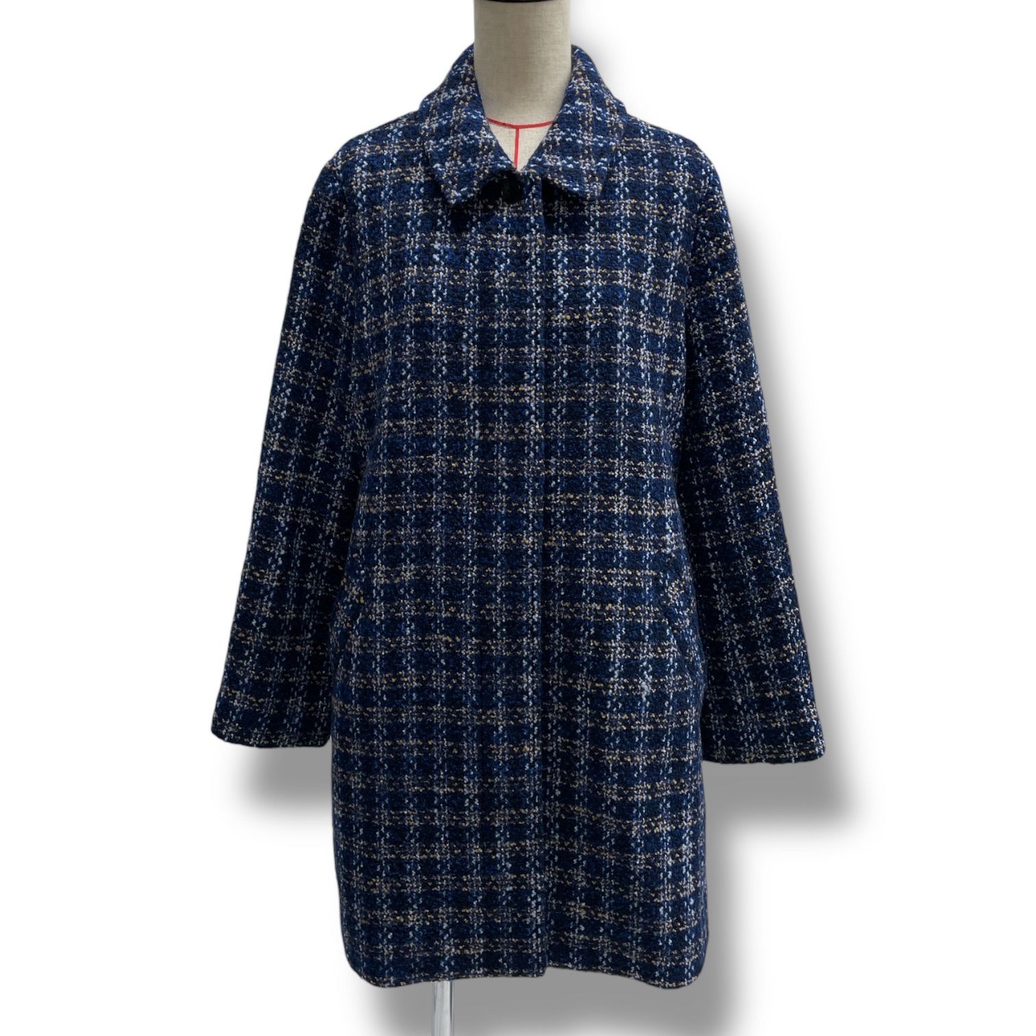 NON NO ノンノ チェックコート アウター コート チェック柄 ウール Mademoiselle NON NON ブルー 青 サイズ40 L レディース 秋 ゴーゴー古着マルイファミリー溝口店 9 No.206