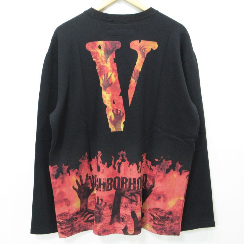 ネイバーフッド × VLONE ヴィーローン NHVL C-CREW LS プリント長袖スウェットシャツ -CSM 01 S ブラック サイズ L 103