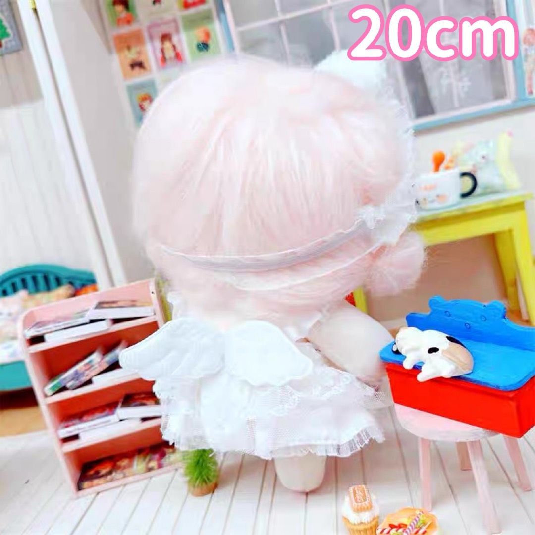 10cm.20cm ぬいぐるみ服 人形 ウエディング風 真っ白ドレス 羽根つき
