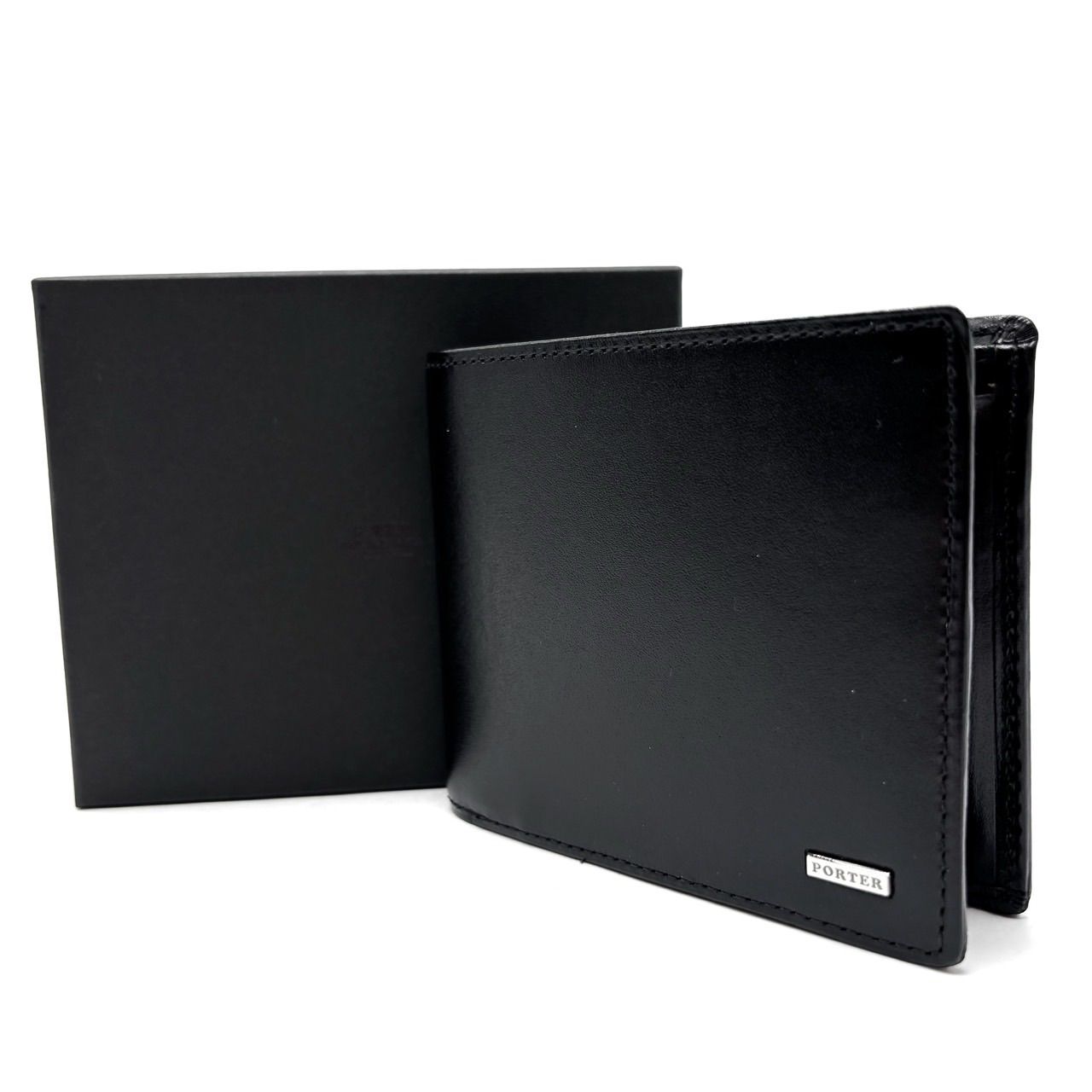 PORTER ポーター 二つ折り財布 コンパクトウォレット マネークリップ レザー 革 ブラック 黒色 ユニセックス 男女兼用 メンズ レディース
