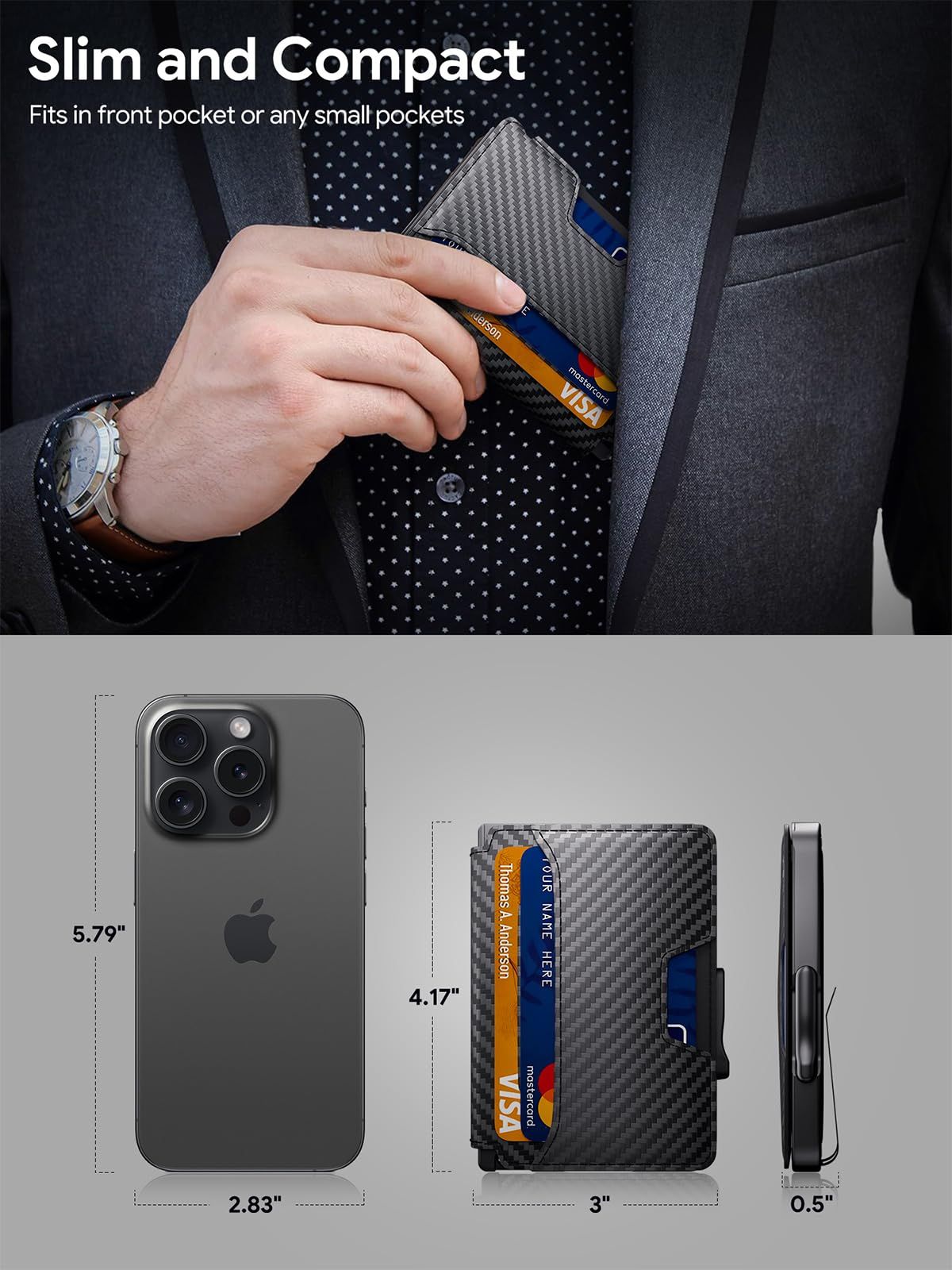  SEMORID 財布 メンズ ミニマリスト スリムウォレット RFIDブロック スマートポップアップウォレット マネークリップ-IDウィンドウ付き メタルコンパクトウォレット アルミニウムクレジットカードホルダーウォレット 炭素繊維 L 小銭入れ コインケース 財布 ケース 小物入れ