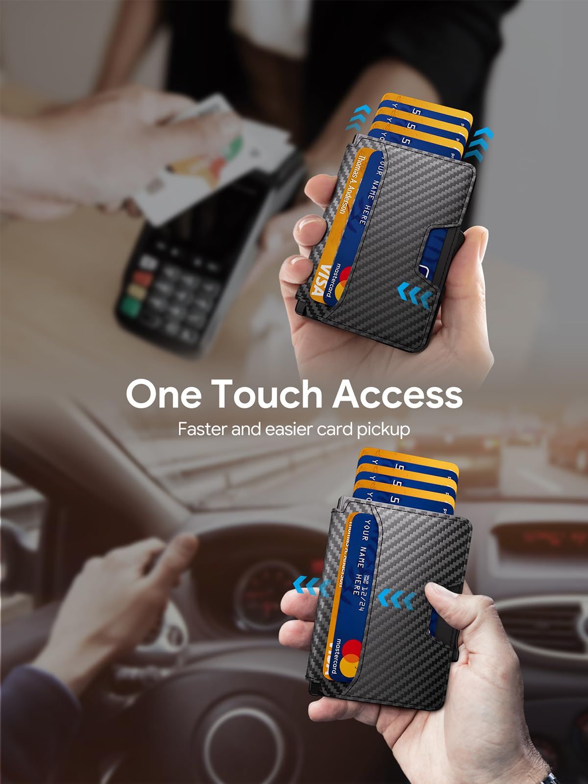 SEMORID 財布 メンズ ミニマリスト スリムウォレット RFIDブロック スマートポップアップウォレット マネークリップ-IDウィンドウ付き メタルコンパクトウォレット アルミニウムクレジットカードホルダーウォレット 炭素繊維 L