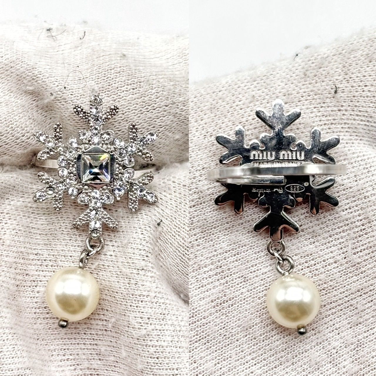 良品】 MIUMIU Y2K snow crystal perl silver925 ring unisex ミュウ 