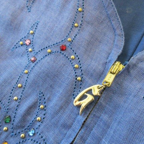  イタリヤ 伊太利屋 GK リネンワンピース ロング ノースリーブ フロントファスナー カットワーク刺繍 ラインストーン スタッズ 9 青 ブルー CK 12 GY 11 長袖 七分袖 ひざ丈ワンピース