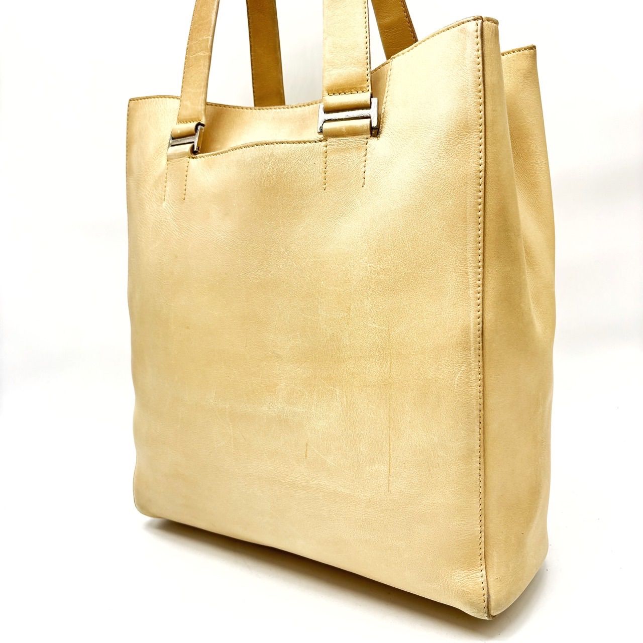 HIROFU ヒロフ ハンドバッグ トートバッグ レザー 革 ベージュ 肌色 シルバー金具 A 4収納 ユニセックス 男女兼用 メンズ レディース