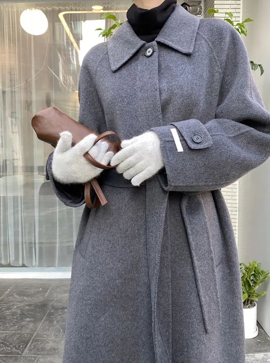 ジニースロウ ハンドメイド ベルト ロングコート チャコール