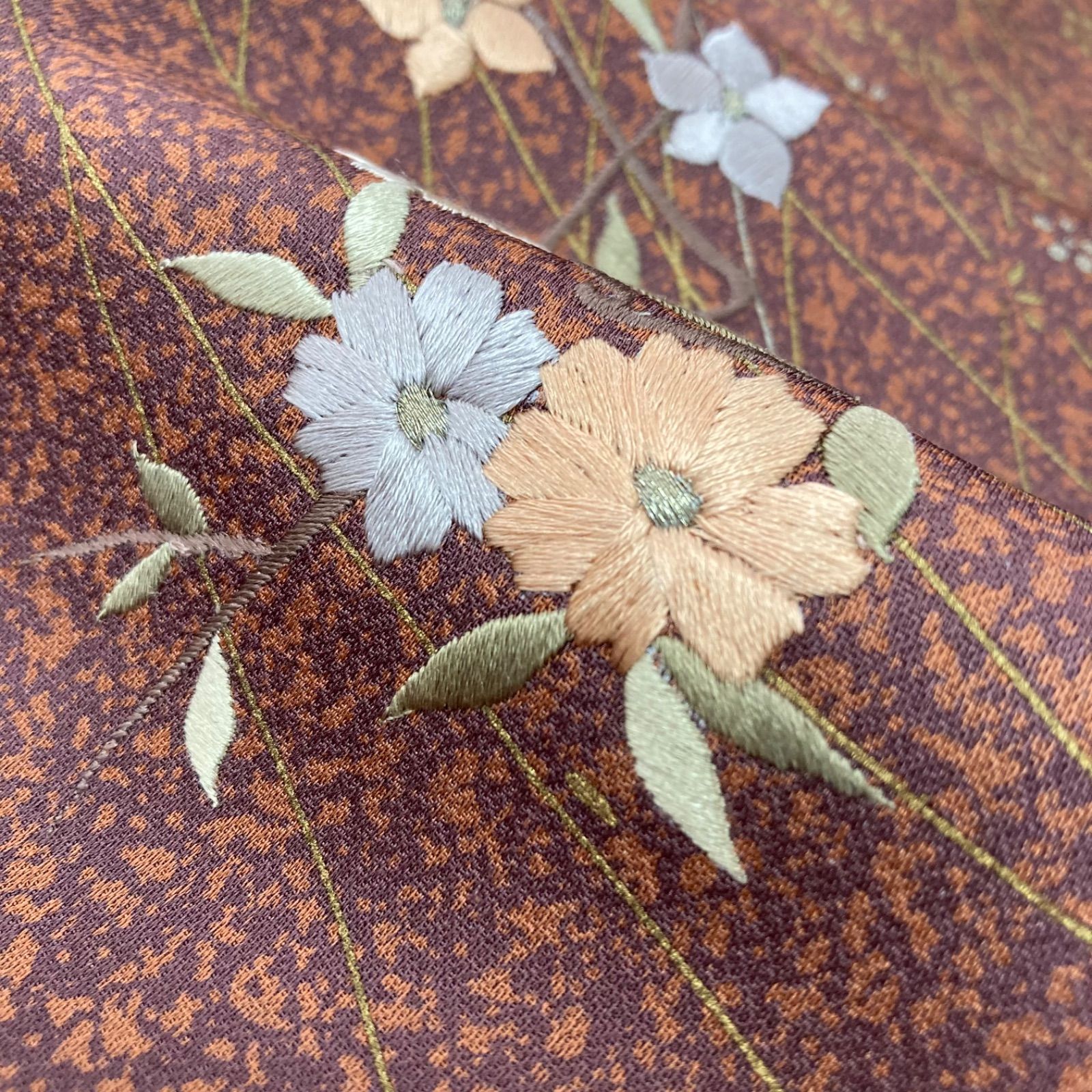 付下げ 単衣 刺繍 裄65 一つ紋 上品な加工 訪問着 正絹 着物 MK-1187