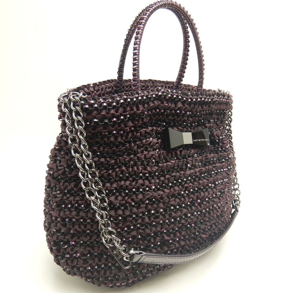 ANTEPRIMA アンテプリマ クリスタッロフィオッコ リボン 2WAY ハンドバッグ PVCワイヤー パープル レディース 253335