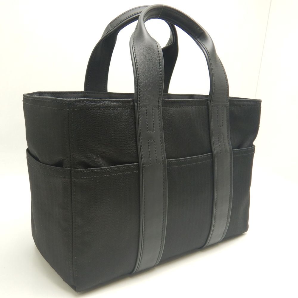 HERMES エルメス アカプルコPM ハンドバッグ トワルシェブロンxレザー ブラック レディース 253338