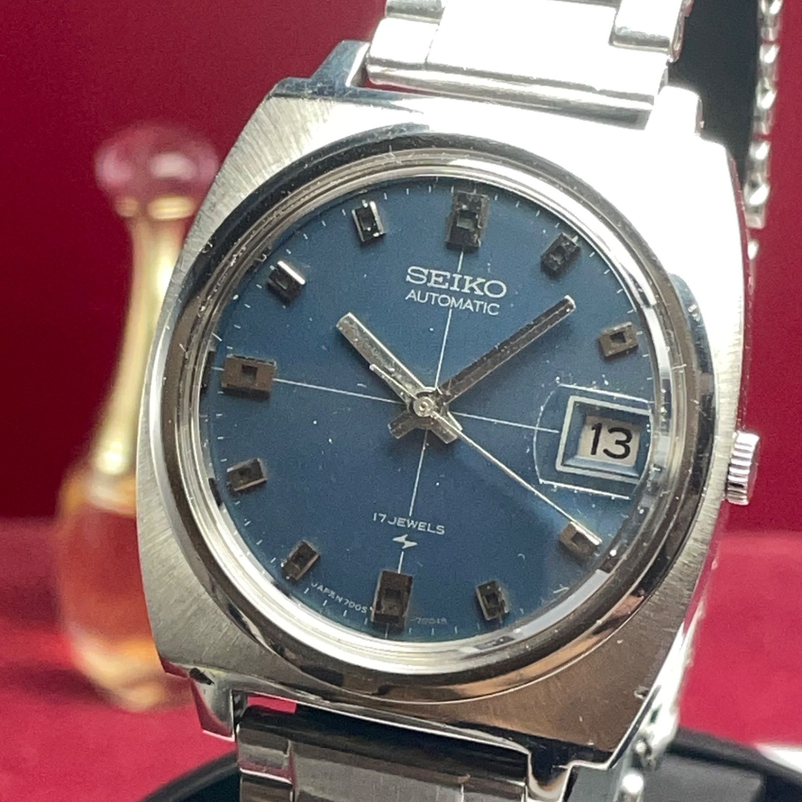 OH済 70s SEIKO AUTOMATIC ブルーグレー文字盤 純正ブレス セイコー 自動巻 稼働品 ヴィンテージ アンティーク