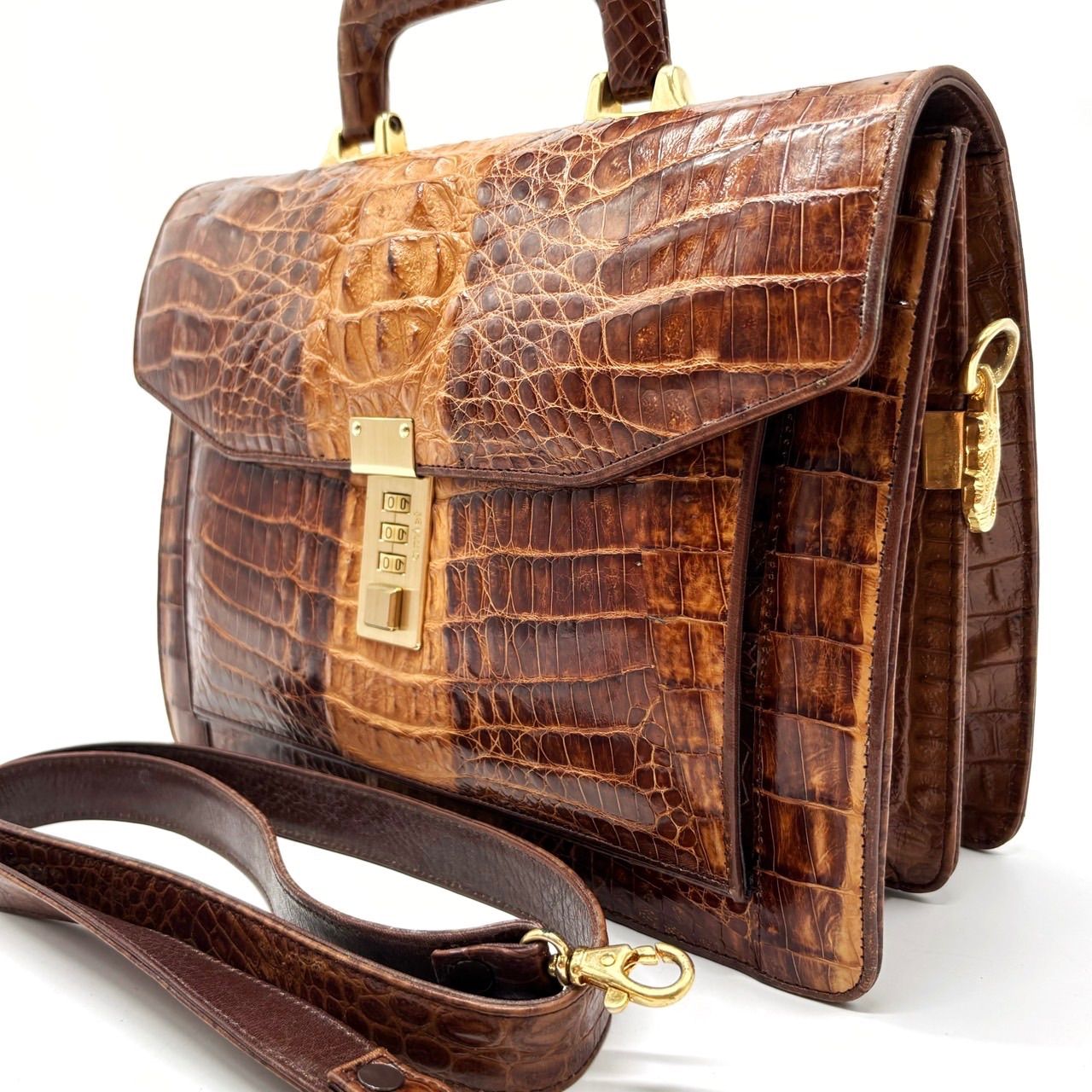 カイマン クロコ ハンドバッグ トートバッグ ショルダーバッグ ビジネスバッグ ダイアルロック エキゾチックレザー クロコレザー A 4収納 ユニセックス 男女兼用 メンズ レディース